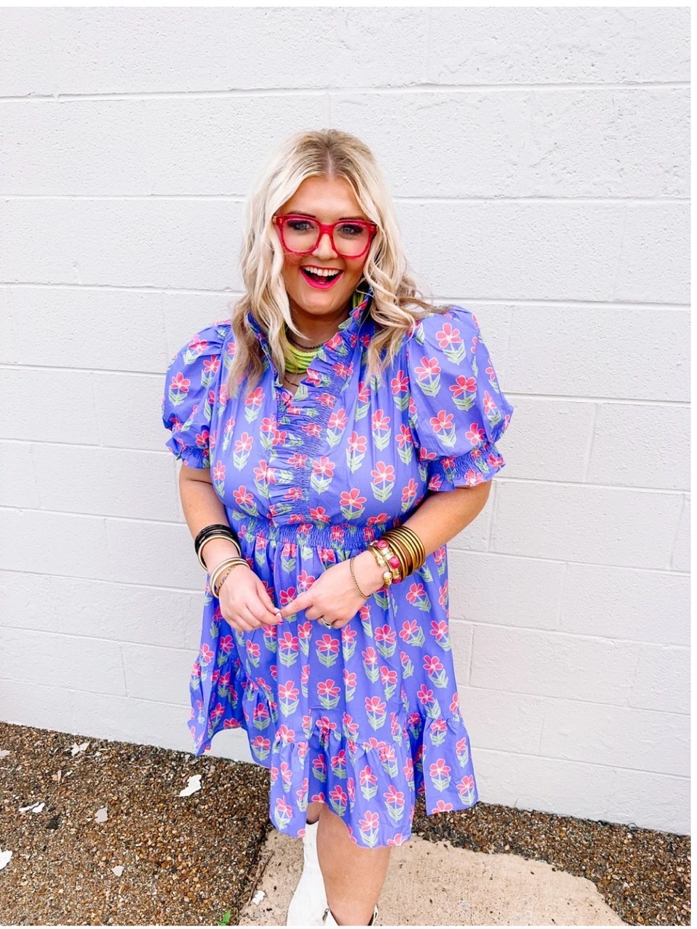 Umgee Lavender Floral Ruffle Mini Dress